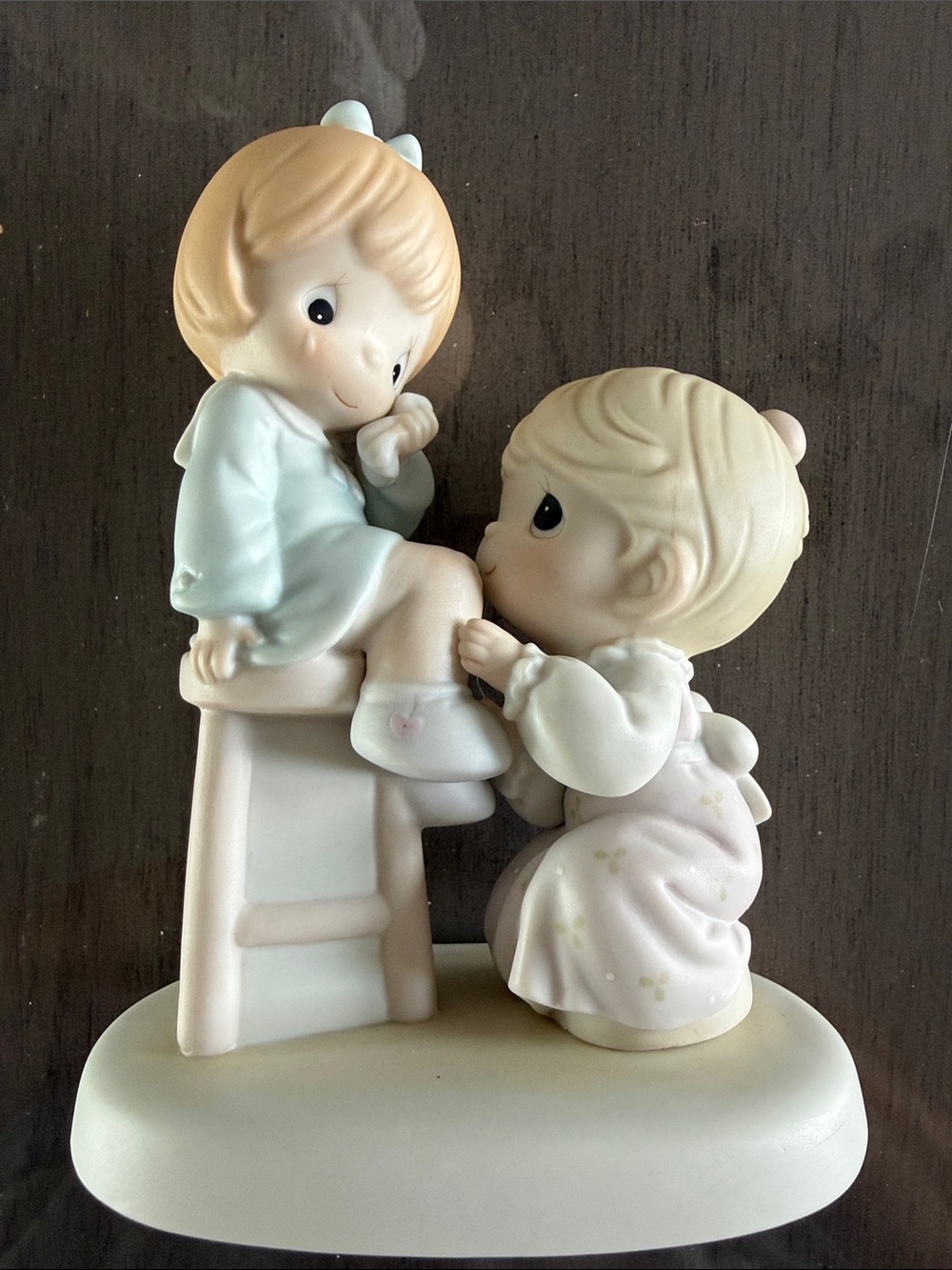 Precious Moments Figurine - Children on Ladder in Light Blue & Pale Pink